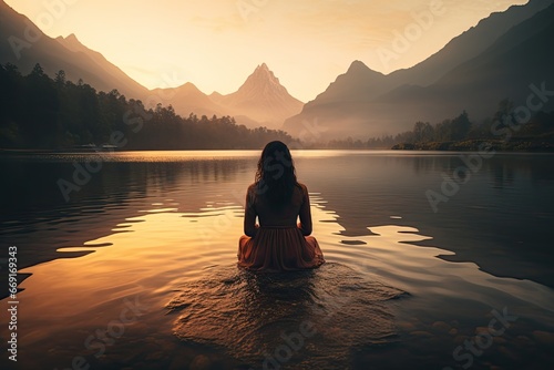 silhouette of a person meditating on a lake