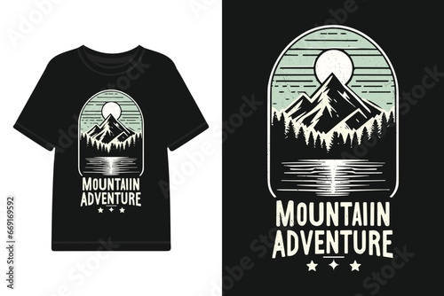 Vector outdoor adventure graphic t shirt design. retro vintage adventure with mountain graphic for t shirt.