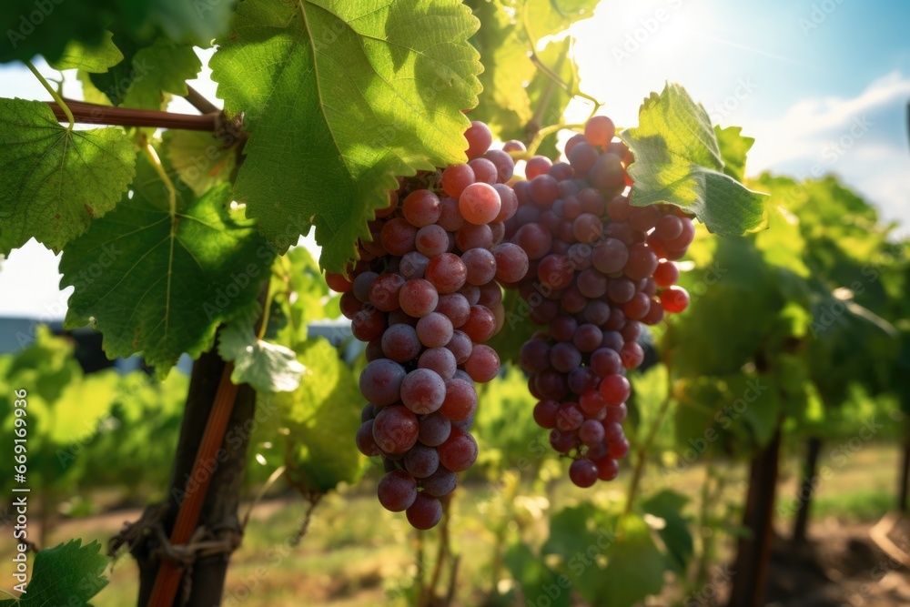 Fototapeta premium A cluster of grapes hanging from a vine. Perfect for wine-making or agricultural-themed projects.