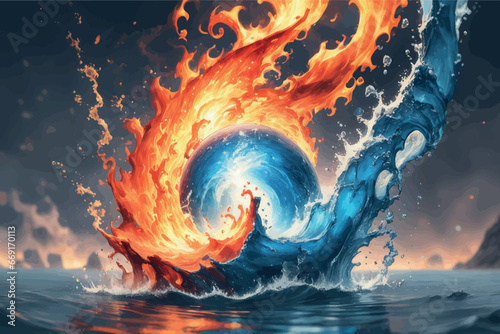 abstract background of the sea and a wave abstract background of the sea and a wavefire flames on the background photo