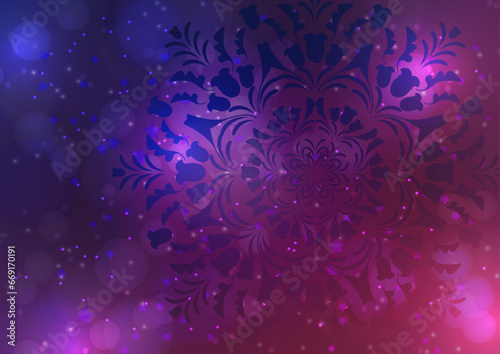 Abstract background with snowflakes and shining glare stars. Template, poster, postcards for holiday, New Year, Christmas. Vector