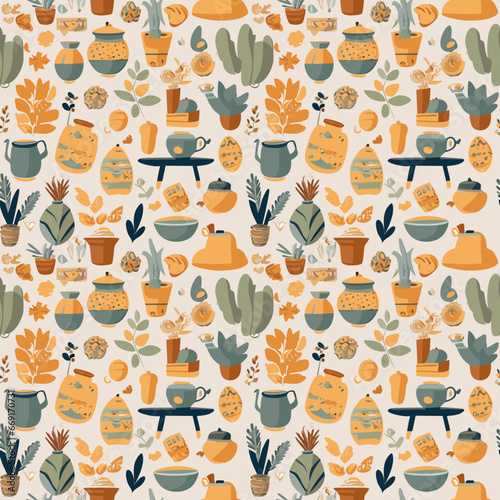 Seamless pattern with retro object. Vintage style design for fabric.