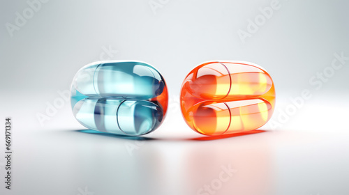 Close up of different color pills isolated on white background. Choice concept. photo