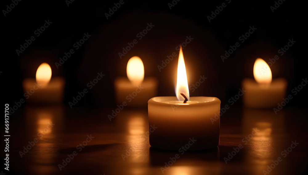 candle light in the middle of a dark room with no people fire makes different figures dark shadows on the background  style