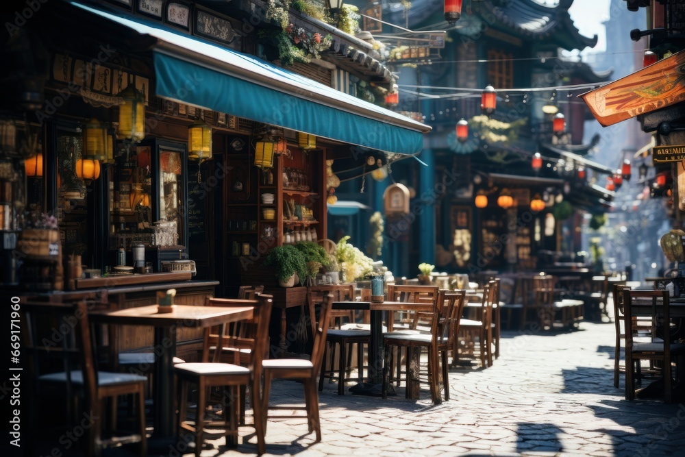 Traditional Street Cafés in Historic Asian Quarter