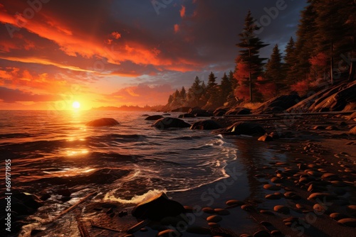 landscape on the beach at sunset