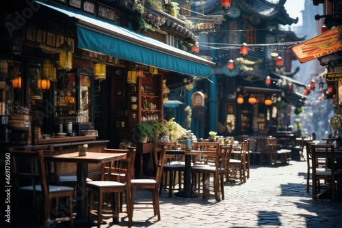 Traditional Street Cafés in Historic Asian Quarter
