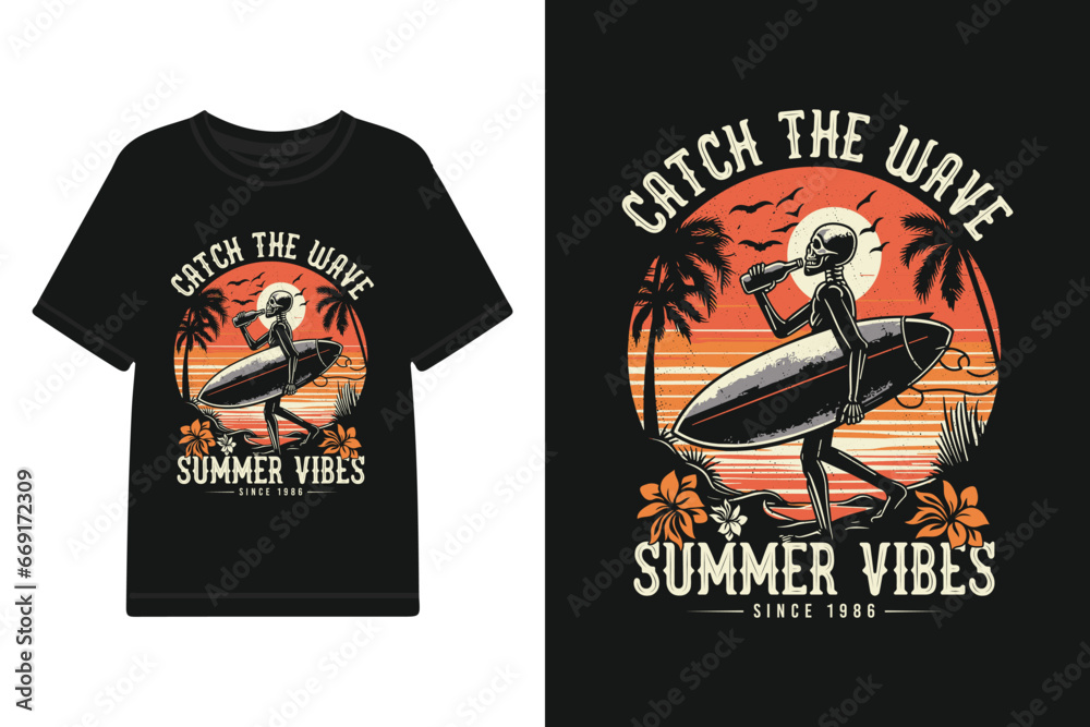 Vector summer graphic with typography t shirt design template. - obrazy, fototapety, plakaty 