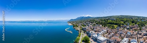 Aerial view of Evian (Evian-Les-Bains) city in Haute-Savoie in France © Samuel B.