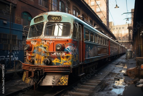 old electric locomotive abandoned in a station
