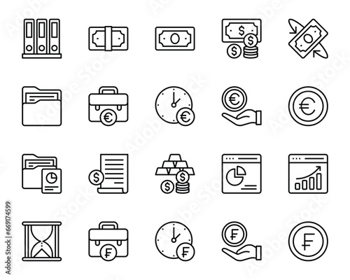 Outline icons set for Banking and Finance.