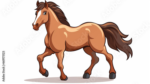 Cute horse on white background  full body. Simple image  cartoon style. Copy space. Close-up.