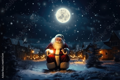 Santa sitting under the moon