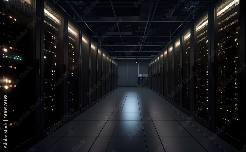 Server and racks in server room data center, confidential area