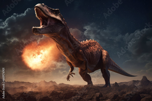 Dinosaurier sieht einen Asteroideneinschlag in der Kreidezeit © Jürgen Fälchle