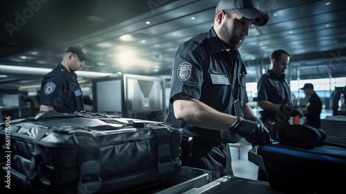 Airport security check, package inspection 
