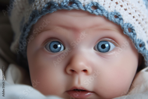 Children's eyes close up. Half year old baby, look, vision, concentration, eye health, curiosity concept