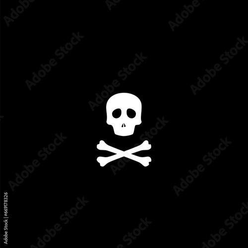 Skull and bones icon isolated on black background 