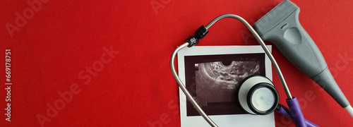 Modern ultrasonic sensor and ultrasound of fetus photo