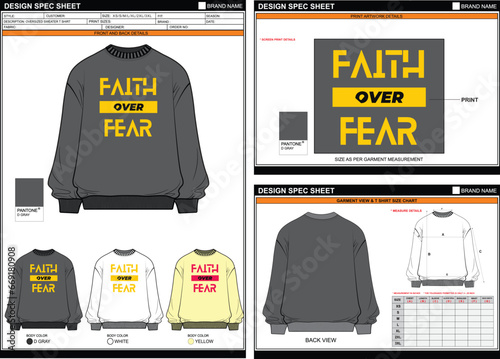 FAITH OVER FEAR STREETWEAR VECTOR DIGITAL DTG DTF HEAT TRANSFER STICKER SUBLIMATION PRINT UNISEX OVERSIZED SWEATER T SHIRT TECHPACK MEASUREMENT LAYOUT TEMPLATE DESIGN