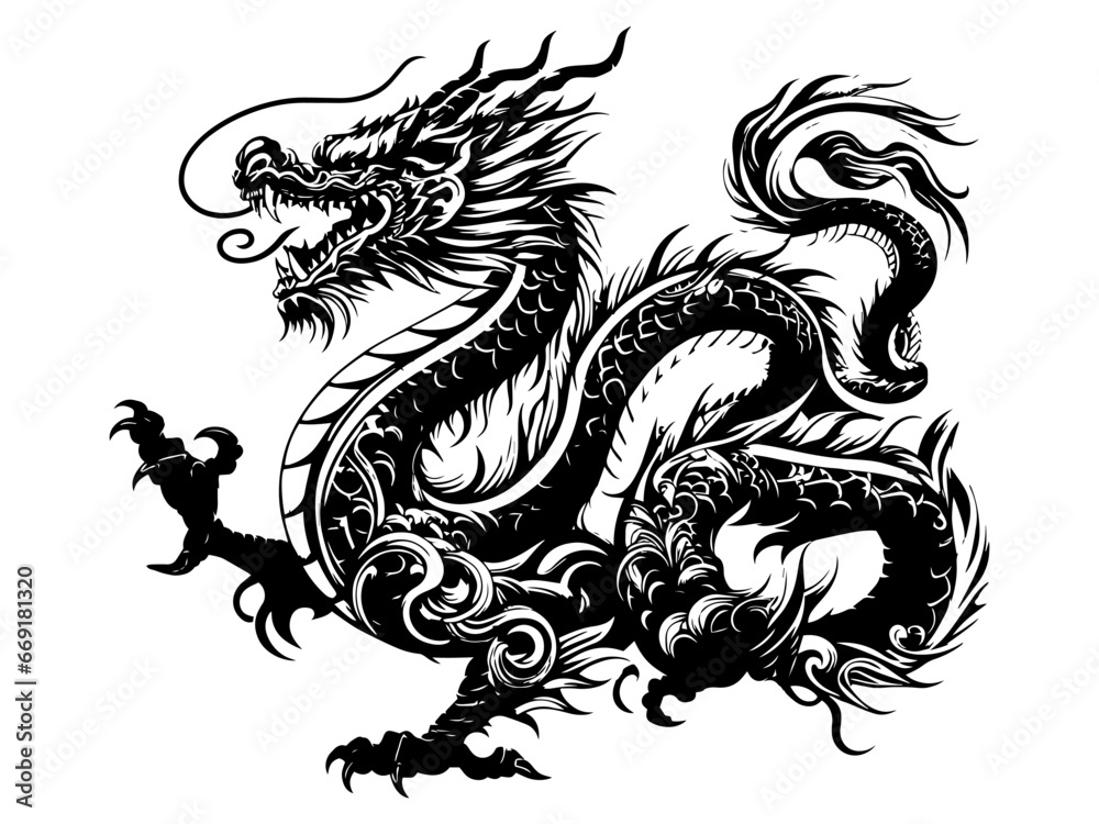 2024年辰年年賀状素材・白黒龍 2024年辰年年賀状素材・白黒龍