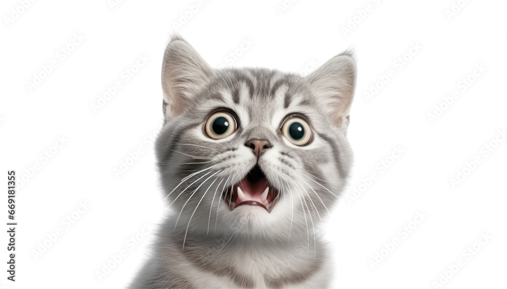 surprises portrait of a cat isolated on transparent background cutout