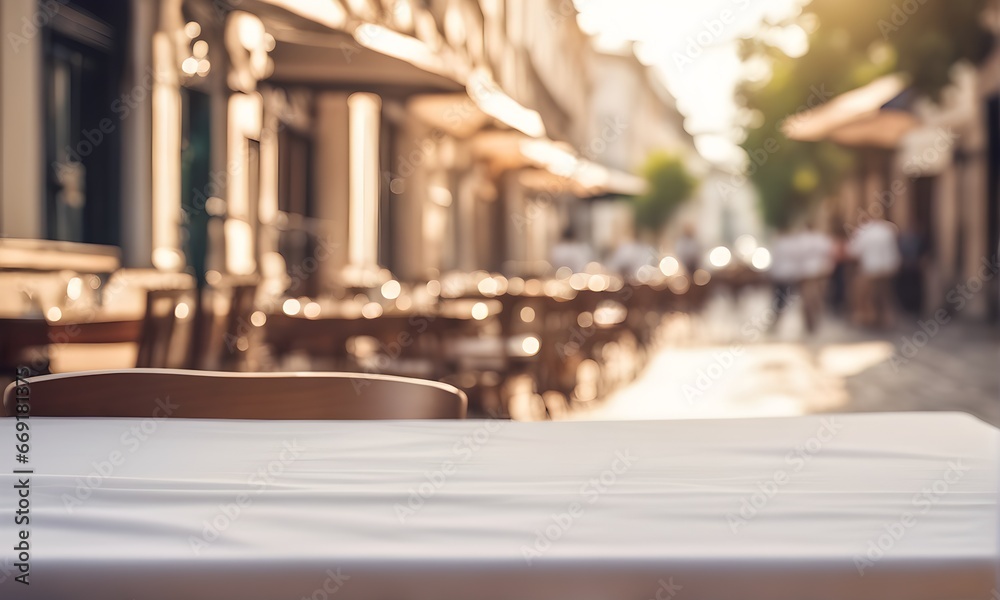 Naklejka premium Empty restaurant table, versatile product mockup