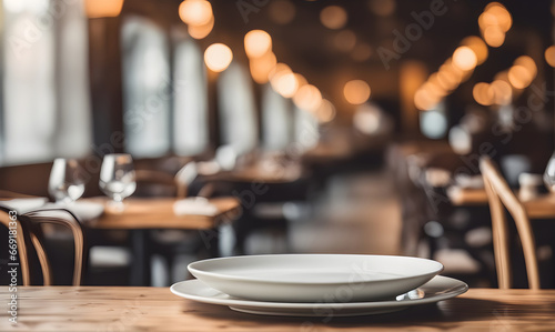 Empty plate in restaurant, versatile product mockup