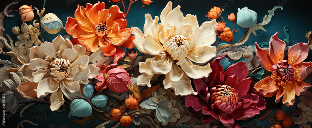 Fototapeta premium colorful flowers watercolor wallpapers, airbrush art background