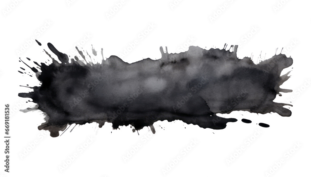 black watercolor splat isolated on transparent background cutout