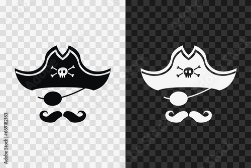 Pirate silhouette icon, vector glyph sign. Pirate symbol isolated on dark and light transparent backgrounds.