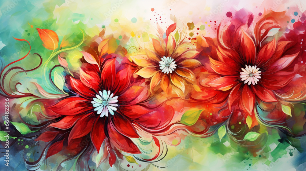 Fototapeta premium colorful flowers watercolor wallpapers, airbrush art background