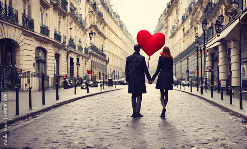 Romantic couple in Paris on Valentines Day © karandaev