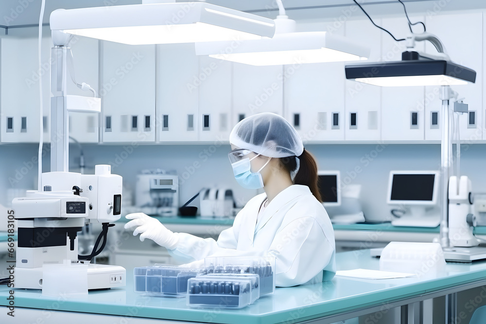 Medical Research Laboratory. Portrait of a Female Scientist Doing Test Analysis. Advanced Scientific Lab Medical Research Laboratory. Portrait of a Female Scientist Doing Test Analysis. Advanced Scientific Lab