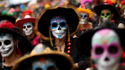 Day of the Dead. People in death masks during Mexican holiday Dia de los Muertos