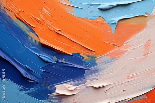 マルチカラーの抽象油絵背景バナー）青・ベージュ・オレンジ・水色