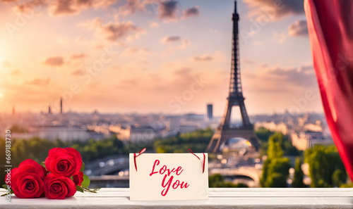 Romantic bouquet in Paris, perfect Valentine's Day © karandaev