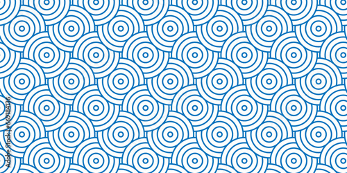 Seamless geometric ocean spiral pattern and abstract circle wave lines. blue seamless tile stripe geomatics overlapping create retro square line backdrop pattern background. Overlapping Pattern.