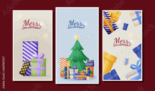 Set of illustrations for cards  flyers  posters  invitations. Collection of cards with Christmas greetings