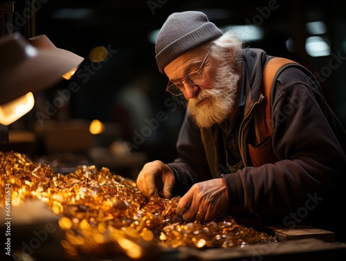 Old man jeweler working with precious metal gold AI © Vitalii But