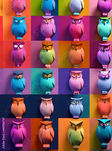 owls background knolling volumetric Pantone photo