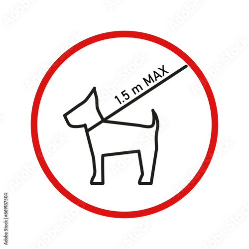 Line icon Consider 1.5 m leash length to properly control animals.  Dog sign. Vector graphic.