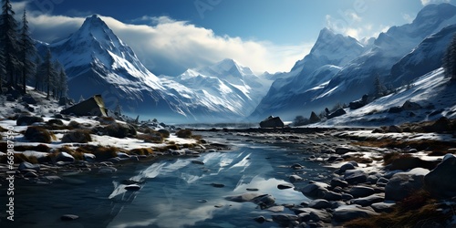 landscape view of icy mountains and rivers in the wild © Hamsyfr