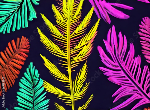Neonhued 3D branch on painted backdrop.