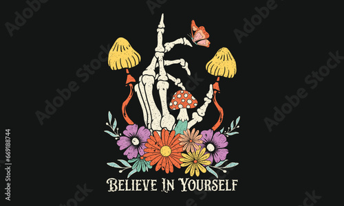 Wildflower Mushroom Vintage Vector T-shirt Design

