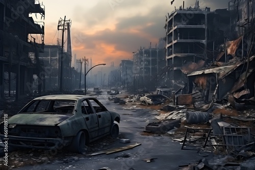 destroyed city background ai generative
