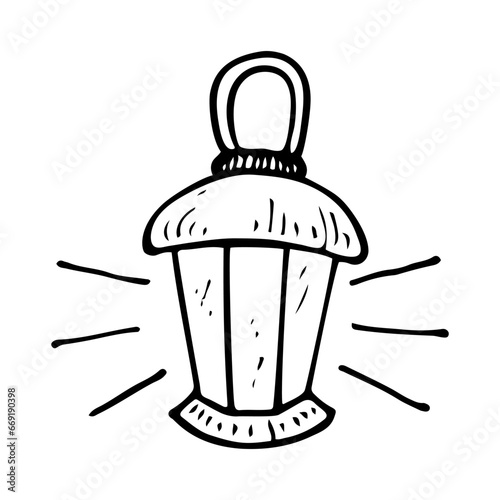 Retro camping lamp sketch. Street lighting. Hand drawn illustration.