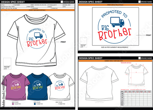 KIDS REGULAR T SHIRT PROMOTED BIG BRO STREETWEAR VECTOR DIGITAL DTG DTF HEAT TRANSFER STICKER SUBLIMATION PRINT T SHIRT TECHPACK MEASUREMENT LAYOUT TEMPLATE DESIGN