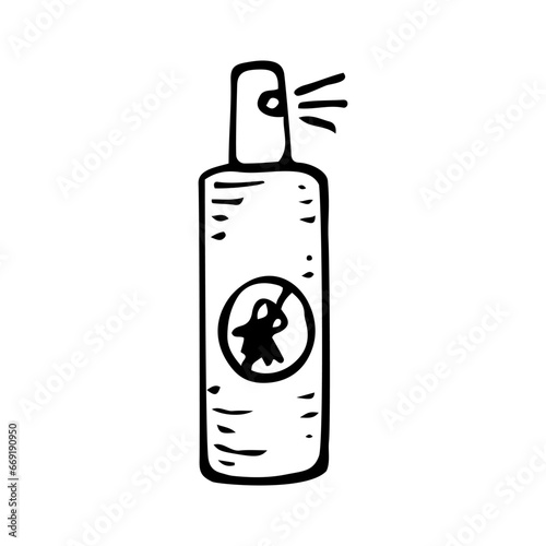 Insect spray sketch. Travel protection against bites. Hand drawn illustration.