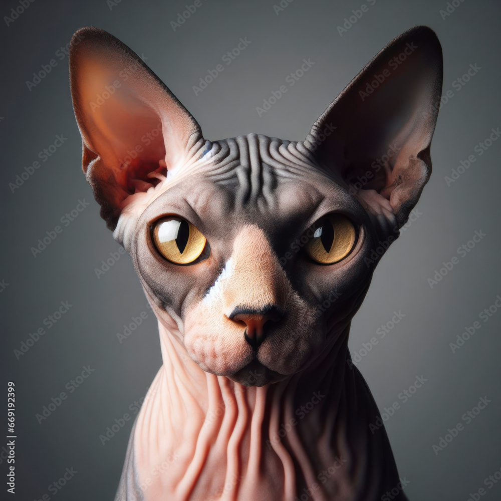 Closeup portrait of Sphynx cat looking at camera. ai generative